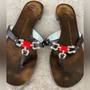 Vintage Giuseppe Zanotti Design Sandals with Silver Red Accents size 36 1/2